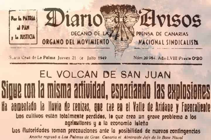 Uitbarsting vulkaan San Juan - krantenknipsel